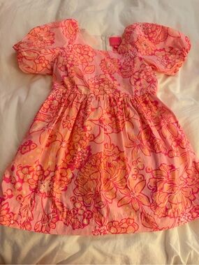 Lilly Pulitzer Pink & Coral Floral Puff-Sleeve Dress